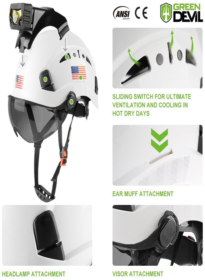 GREEN DEVIL Safety Hard Hat with Rechargeable Headlamp Light Men Vented Work Hardhat ANSI Z89.1 Approved Cascos de Construccion Ideal for Industrial Construction Helmet Liner Included - Image 2